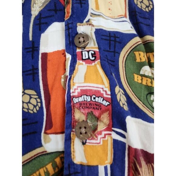 Dem crazy mens 90s vtg beer print hawaiian shirt button up lager draft sz 2XL - Picture 4 of 7